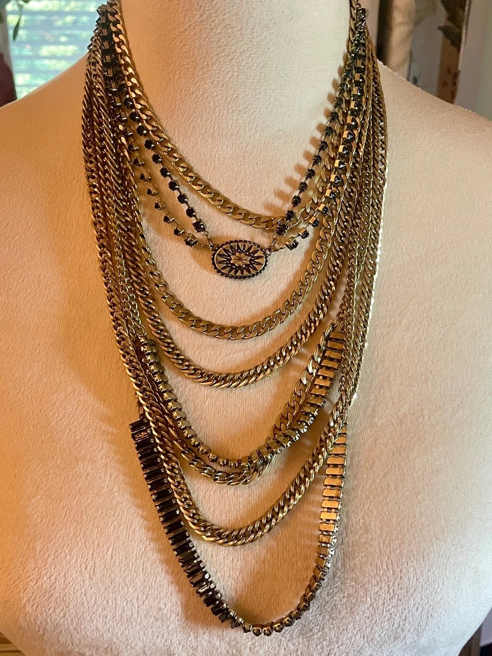 Free People The Pistols Stacked Multi Row Chain Statement Necklace Brass Boho